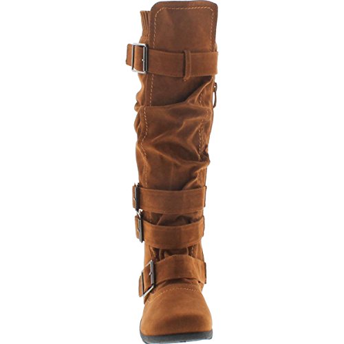 Image of Forever Link Women's Klein-70 Closed Round Toe Buckle Slouch Flat Heel Mid-Calf Boot