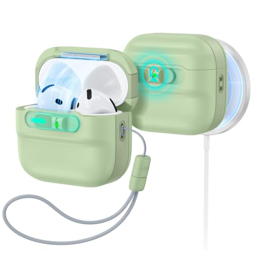 Image of ESR for AirPods 4 Case, Compatible with AirPods 4 Generation Case (2024)(USB-C), MagSafe Compatible, Magnetic Lid Lock, Drop-Proof Protection Cover with Lanyard, Pulse Series, Light Green