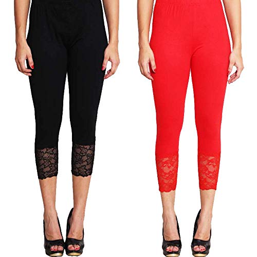 Image of Snowball Lace Capri Leggings for Women | PlusSize Stylish Net Capri for Girls