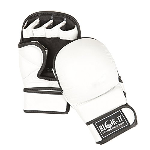 Blok-iT Guantes de MMA Protección Mejorada para Sparring, Lucha y Entrenamientos - Guantes Acolchados con Palma Abierta para Artes Marciales Mixtas. (Blanco, X-L)