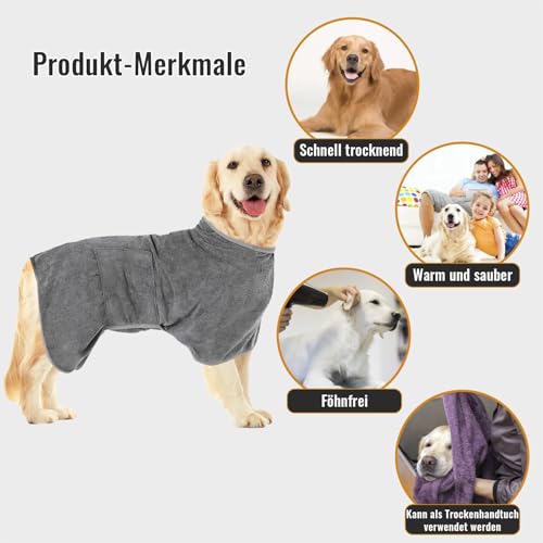 Esshogo Bademantel Hund Groß, Bademantel für Hunde, Hundebademantel, Mit Klettverschluss Schnell Trocknend Badetuch, Hundehandtuch Extra Saugfähig, Hundebademantel Mit Beinen, Hunde Zubehör
