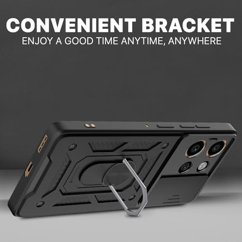 Image of Pikkme D10 Tough Armor Bumper Case | 360 Protection Case | Sliding Camera Shield Cover & Ring Holder Stand Back Cover for Motorola Moto Edge 60 Neo 5G / Edge 50 Neo 5G (Black)