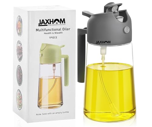 Image of JAXHOM Glass Oil Sprayer and Dispenser Bottle, 500ml Capacity, 2-in-1 Design (Grey)
