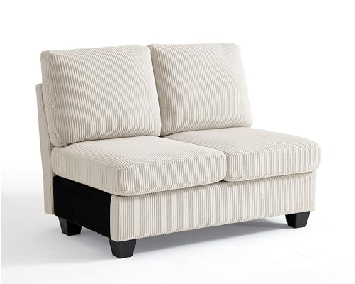 Image of CHIC HOUSE Middle Module for Modular Couch, Corduroy Customizable Chaise, Storage Ottoman for Sectional Sofa, Armrest, Double Seater