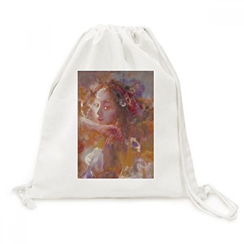 Peinture à l'huile d'orange sac à dos cordon toile voyage léger pour adulte