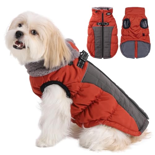 Savlot Hundemäntel für Kaltes Wetter Gemütliche Winddichte Winter-Hundejacke Dick Gepolsterte Warme Weste mit Geschirr für Welpen Kleine Mittelgroße und Große Hunde (L, Rot)