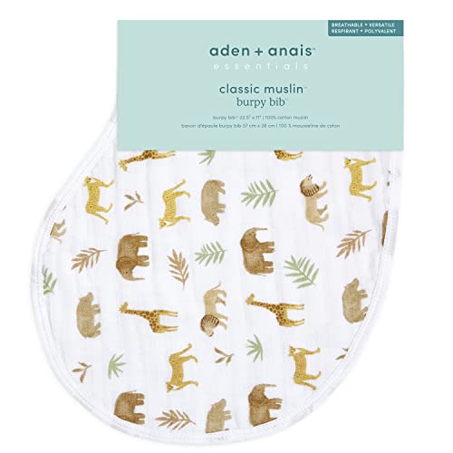 Aden + Anais Essentials Burpy Bib, 100% Cotton Muslin, Soft Absorbent 4 Layers, Multi-Use Burp Cloth And Bib, 22.5" X 11", Single, Tanzania #TOP1
