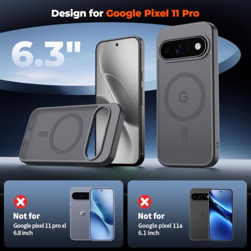 Image of SUPFINE Magnetic for Google Pixel 11 Pro Case - Titanium Gray | With Screen Protector,Translucent Matte,Built-in Magnets,Military Grade Drop Protection,Shockproof Phone Cover
