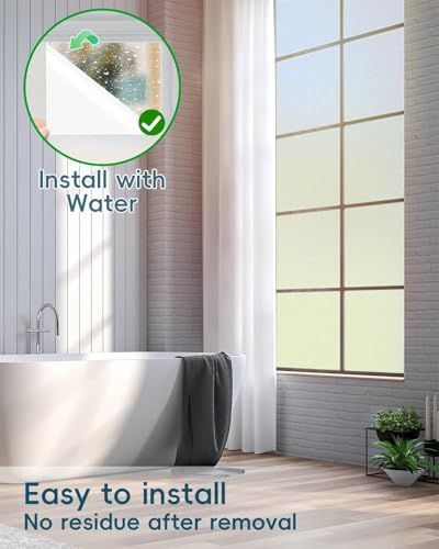 Image of CREON Frosted Window Privacy Film Heat Control UV Blocking (24 X 120 Inch) Non-Adhesive Reusable Door coverings for Bathroom Home Office