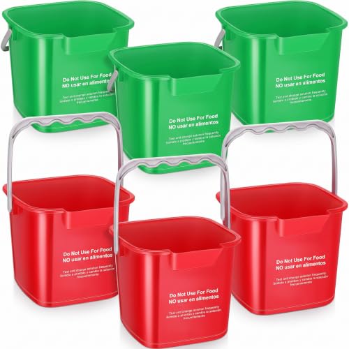 Image of Uiifan 6 Pcs 8 Quart Cleaning Bucket Small Sanitizing Square Bucket Detergent Pail for Home Commercial Restaurant Kitchen Office School (Red and Green)