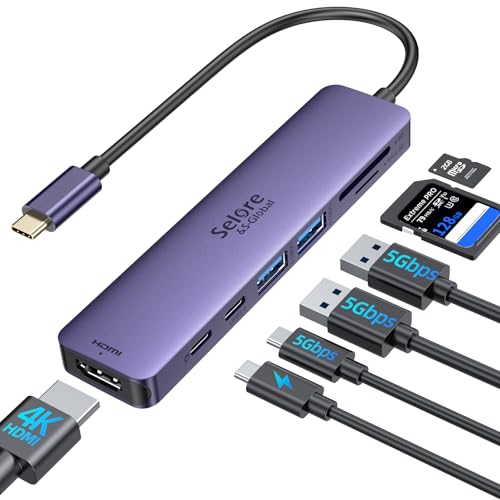 Image of USB C Hub HDMI Adapter for MacBook Pro /Air, 7 in 1 USBC Dongle with HDMI, microSD /SD Card Reader, USB C Data Port,100W PD, and 2 USB 3.0 Compatible for MacBook Pro /Air, Dell XPS, Lenovo Thinkpad.