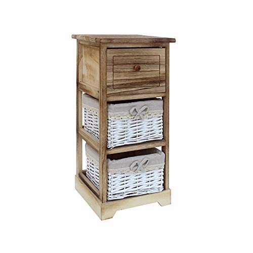Rebecca Mobili Commode Bois Osier, Petit Armoire de Rangement Salle de Bain 3 Tiroirs, Style Shabby, Salle de Bain Salon, Idees Decoration Maison – Dimensions: 63 x 30 x 27 (HxLxL) - Art. RE6105