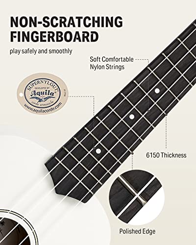 Image of Donner Soprano Ukulele for Beginner 21 Inch Matte Ukulele Beginner Kit with Bag Strap Tuner Strings Picks Cloth, Free Online Lessons (White)