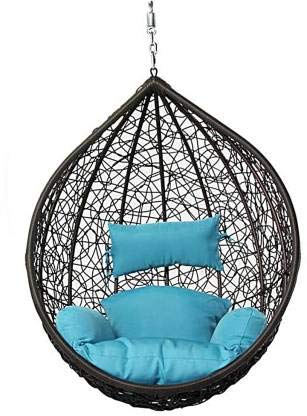 UrbanAero Hammock Swing Chair Without Stand for Home, Hanging Swings for Indoor, Outdoor, Home, Patio, Yard, Balcony, Garden (Black Swing and Blue Cushion)
