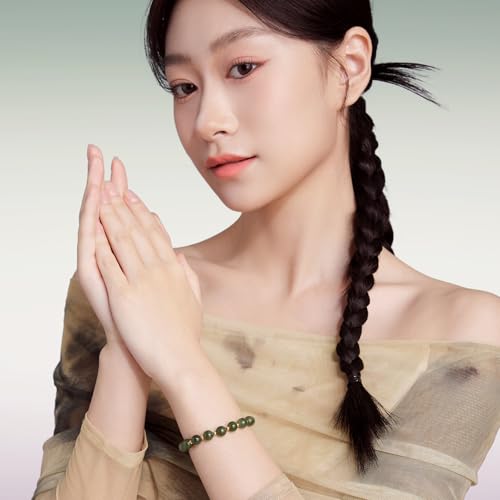 24K Solid Gold Green Jade Bracelet Pure Real Gold Stretch Beaded Bracelet Gold Jewelry for Women Lover Mom Y19121554