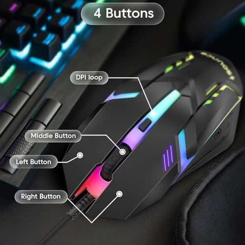 Image of Sounce Nitro Wired Gaming USB Mouse 800 /1200 /1600 DPI Optical Sensor, 4-Level Adjustable DPI, RGB Lighting, Smooth Tracking, Ergonomic Grip, Plug & Play for Laptop & PC (Black)