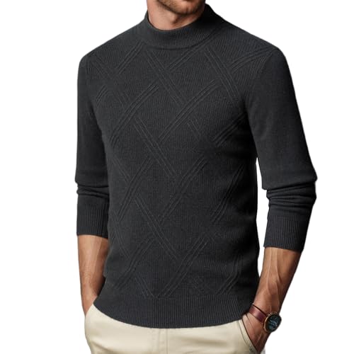 Men's Faux Turtleneck Long Sleeve Warm Pullover 100% Wool Basic Twist Bottom Sweater