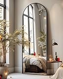 Otlsh Floor Mirror, 58'×18' Arched Full Length Mirror Arched with Stand, Standing Mirror, Full Body Mirror, Large Mirror, Arched Wall Mirror, Freestanding, Aluminum Frame - Black