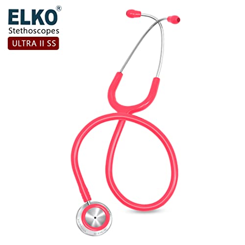 Image of ELKO EL-140 ULTRA II SS Stainless Steel Acoustic Stethoscope | For Doctors, Medical Students & Healthcare Professionals | Dual Head Chestpiece | 5.5mm Brass Pipe Frame | U-Shaped PVC Tubing (Pink)