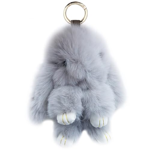 Unpafcxddyig Bunny Keychain Cute Soft Artificial fur Keychain Car Handbag Keyring 5.5in light grey