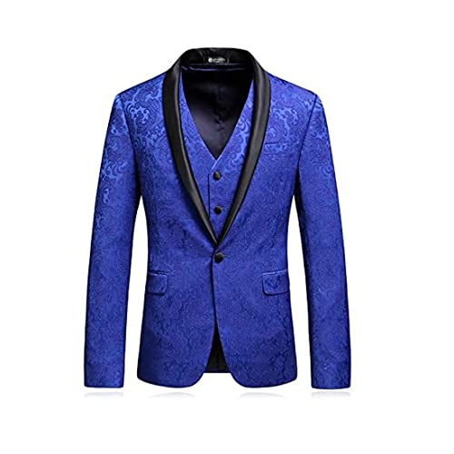 Mens Paisley Floral Royal Blue Blazer Vest Pants Premium Prom Groom 3 Pieces Slim Fit Tuxedo Wedding Suits3