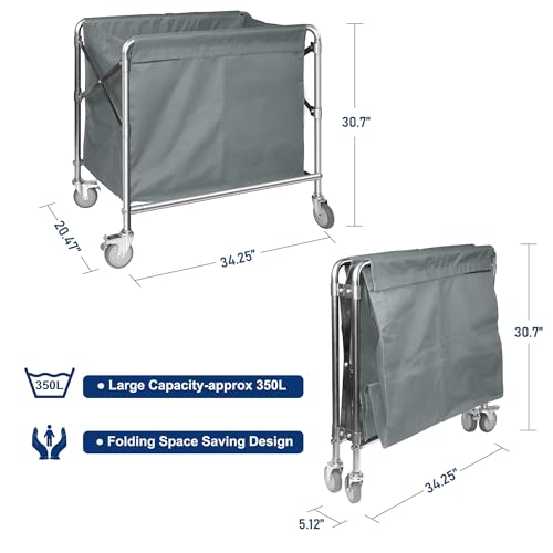 bimiti Laundry Trolley Folding Laundry Cart on Wheels Dirty Linen Trolley Hotel Laundry Hampe with Steel Frame and Removable Bags Total Capacity 350L for Washing - Image 4