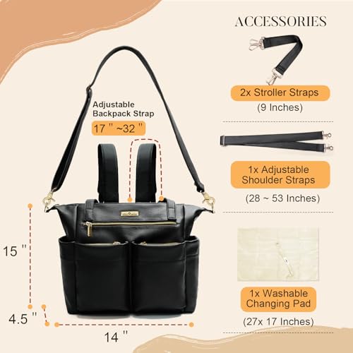 miss fong Diaper Bag Tote Baby Bag Leather Diaper Bag Backpack Large Diaper Tote Bag for girls & boys Diaper Bag Purse with 11 Diaper Bag Organizer,Changing Pad, Stroller Straps,4 Insulated Pockets