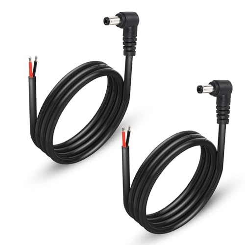 GINTOOYUN 2-Pack 90 degrés DC câble de queue d'alimentation, angle droit DC 5,5 mm x 2,5 mm mâle plug à fil nu cordon de réparation ouvert de remplacement...