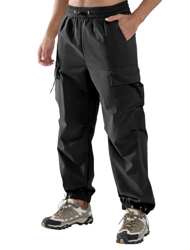 APTRO Men's Baggy Cargo Pants Casual Parachute Pants Relaxed Fit Waterproof for Daily Wear‌ and Outdoor Hiking Black L