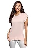 Ausschnitt: Rundhals oodji Ultra Damen Lässiges Strick-T-Shirt mit Rundem Ausschnitt, Rosa, DE 40 / EU 42 / L