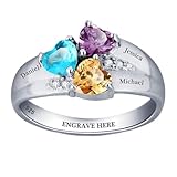 Sterling Silver Mothers Rings with Birthstones, Choose 3 Birthstones 3 Names and 1 Engraving Customized and Personalized