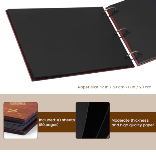 Partykindom Wooden Scrapbook Photo Album, 12x8 Inch Diy Memory Book with 40 Black Pages and 6 Corner Stickers, Ideal for Anniversaries, Weddings, Birthdays, and Special Moments by PartyKindom - Image 5