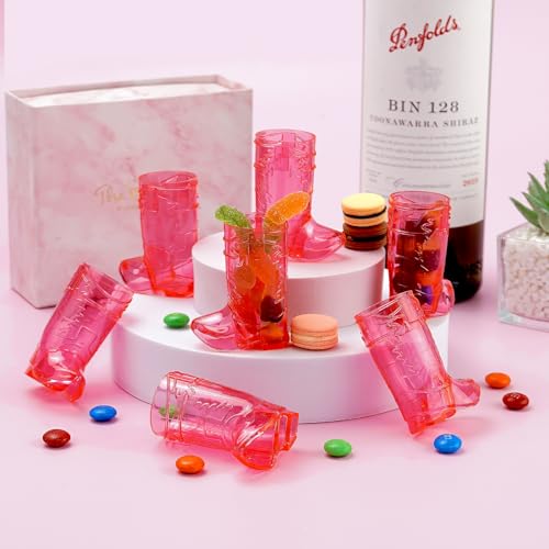 Image of SAIAOKJ Cowboy Boot Shot Glasses, 30 Pcs 1 Oz Plastic Boot Cups (Rose Red)