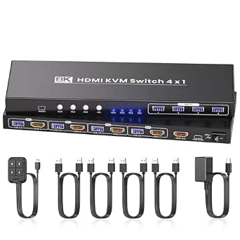 8K@60Hz 4K@120Hz HDMI KVM Switch for 1 Monitor, 4 Computers, USB 3.0