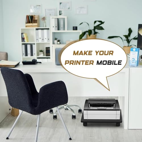 Image of 58522 Office Under Desk Printer Stand with 4 Caster Wheels 13.8 x 11.8 Inches Black Movable Printer Copier Shelf CPU Holder for Home Office Heavy Duty Storage Rack Scanner Fax Machine- Black