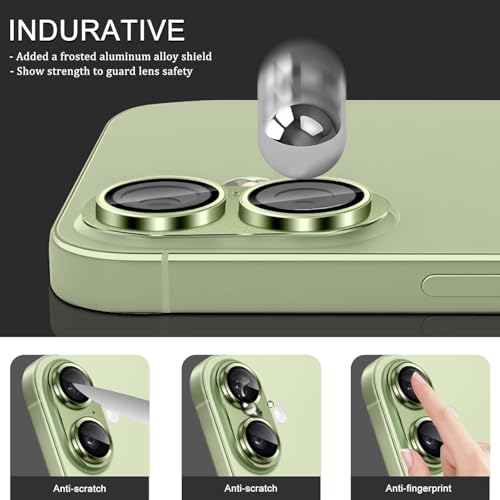 Image of Choiche Camera Lens Protector for iPhone 17 6.3-Inch, Full Coverage 9H Tempered Glass Ring Cover, Matte Metal Plate, Case Friendly, 1-Pack (Green)