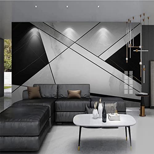 Black White Abstract Geometric Wall Mural, 3D Gray Marble Photo