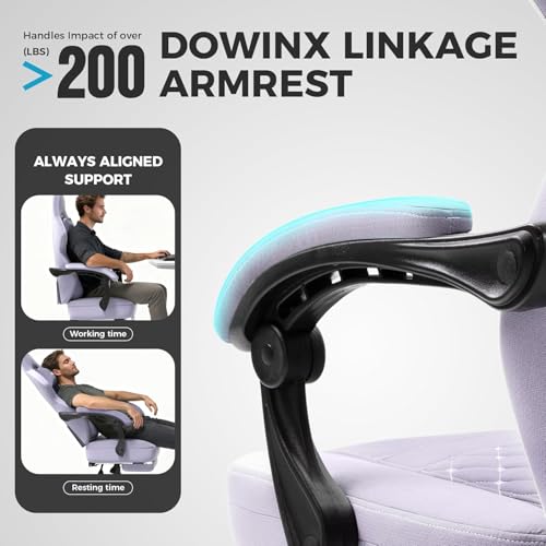 Image of Dowinx Gaming Chair Breathable Fabric Game Chair with Gel Pad and Storage Bag, Comfortable Gamer Chair with Pocket Spring Cushion, Ergonomic Computer Chair with Footrest, Purple
