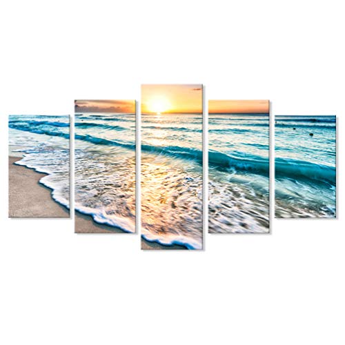 Goldfoilart 5 Pieces Beach Coastal Wall Art Sea Sunset Seascape Pictures Ocean Photography Canvas...
