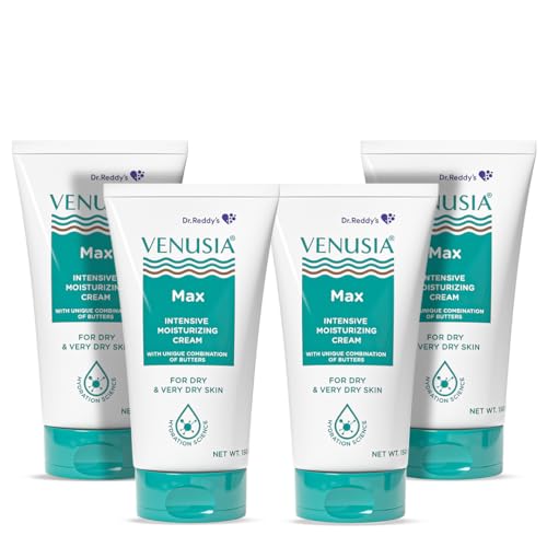 Image of Dr. Reddy's Venusia Max Intensive Moisturizing Cream | Dermatologist Recommended for Dry to Very Dry Skin | Clinically proven for up to 24 hrs. Moisturization | For Face & Body | Cocoa Butter, Mango Butter & Aloe Butter | 150 g (Pack of 4).