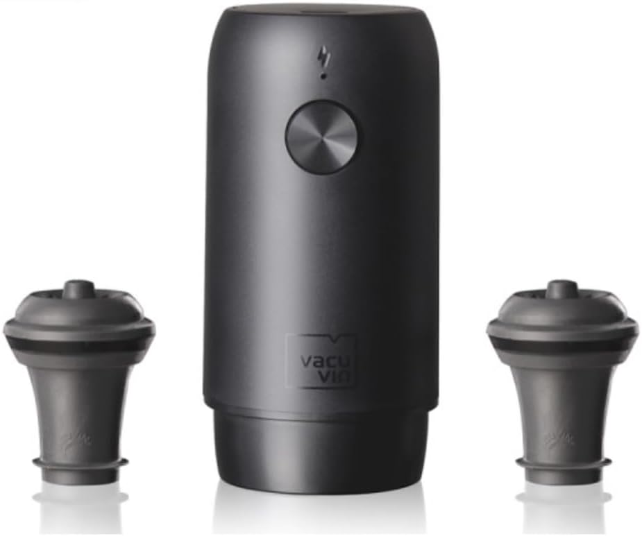 Vacu Vin Electric Wine Saver, Wine Accessories - With 2 Stoppers, Rechargeable Vacuum Stopper, Ideal for Preserving Up to 40 Bottles, Perfect for Home, Kitchen and Any Occasion - Includes Gift Box