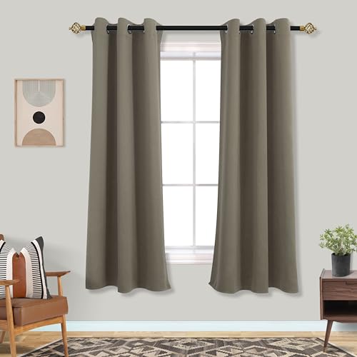 Mrs.Naturall Dark Taupe Thermal Insulated Blackout Curtains for Bedroom, Modern Grommet Black Out Drapes 63 Inch Long 2 Panels Set