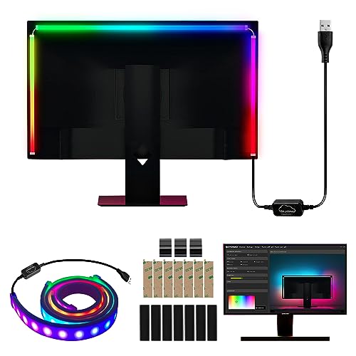 Sonnewelt Neon LED Strip RGBIC Gaming PC Moniteur Rétro-éclairage USB RGBIC LED Strip pour PC 32 Pouces, Smart Gaming Light avec Skydimo App Contrôle, Sync pour Jeux, Musique, Films