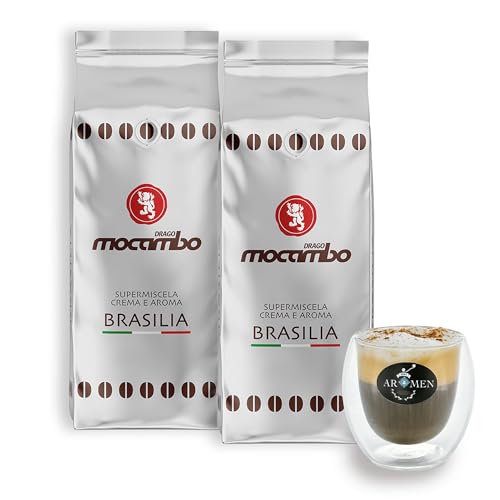 Mocambo Brasilia Silber ganze Bohne Menge:2kg (2er Pack) + Espressotasse doppelwandig