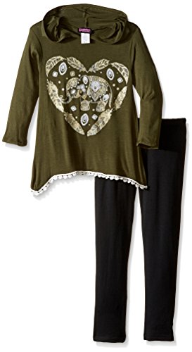 Kidz Concepts Girls' Big Jersey 3/4 Sleeve Hoodie with Crochet Screenprint & Legging Set