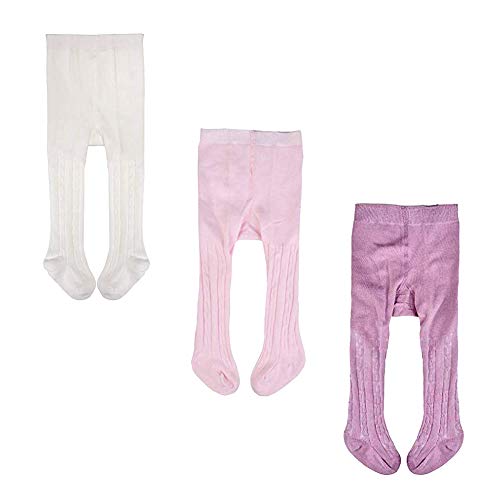 Baby Tights Toddler Girls Leggings Pantyhose 3 Pack Baby Girls' Seamless Cable Knit Tights Cotton Leggings Stocking Pants (1-2T)