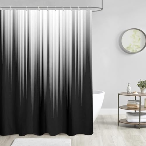 Image of AAtter Black and White Ombre Shower Curtain, Modern Grey Gradient Polyester Fabric for Bathroom Decor, Minimalist Masculine Style with 12 Hooks, 60x 72Inches
