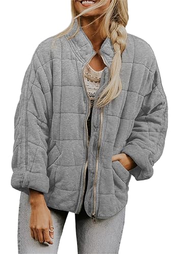 ZICUE Womens Fashion Warm Jacket Quilted Casual Coats Cotton Winter Outwear Grey S