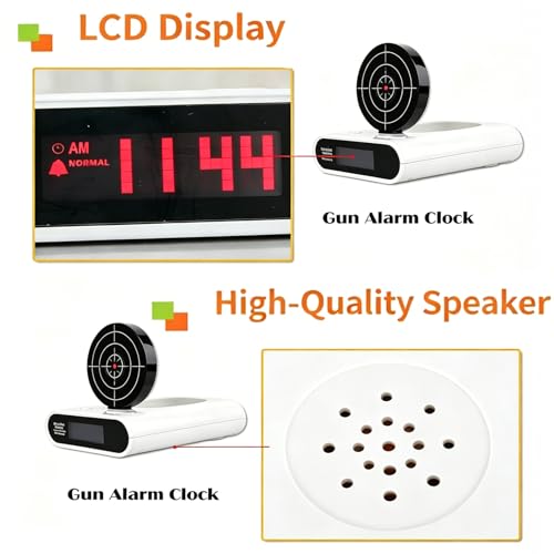 Upgraded Gun and Target Alarm Clock with Gun Shooting Game Digital Shot Timer Alarm Clock Interactive Wake You Shoot Personalized LED Display Bedside Kids Adults Fun Gift Bedroom Office (Black)