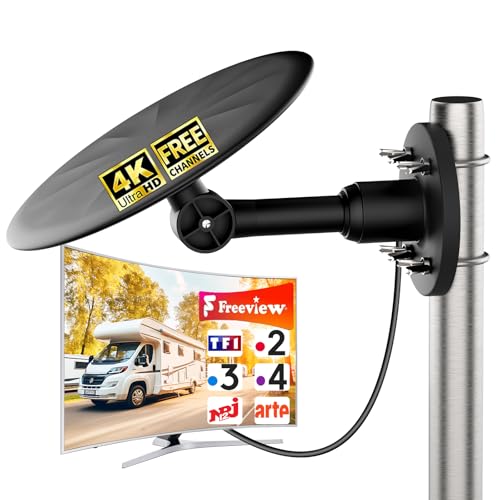 Antenne TV Extérieure TNT HD avec Amplificateur – Réception Longue Portée 360° DVB-T2 – Antenne Râteau Résistante aux Intempéries – Compatible TV...